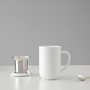 VIVA Minima Balance Pure White Porcelain Infuser Tea cup 17 oz / 500 ml Mug with Stainless Steel Infusion Mesh and Lid - Perfect for Loose Leaf Tea Brewing