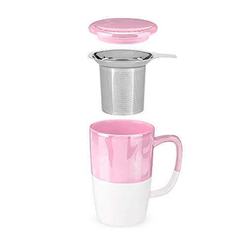 Pinky Up Delia Ceramic Tea Mug and Loose Leaf Tea Infuser, Loose Leaf Tea Accessories, Tea Tumbler Cup, Pink, 18 oz.