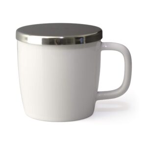 forlife dew glossy finish brew-in-mug with basket infuser &"mirror" stainless lid 11 oz. (white)