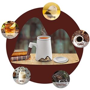ENJOHOS Wooden handle Tea Mug Japanese Style Large Ceramic Tea Cup with Infuser and Lid, Fine Porcelain Infuser Mug for Work Life Gift (14 oz, Matte White)