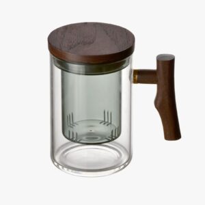 paisener glass tea mug with infuser and lid, 15oz,large clear tea cup,tea mug with wooden handle and lid for hot tea or coffee (tea mug,15oz)
