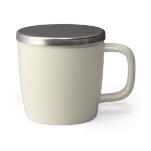 FORLIFE Dew Satin Finish Brew-In-Mug with Basket Infuser & Stainless Lid 11 oz. (Natural Cotton)