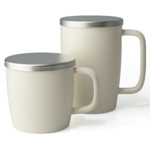 FORLIFE Dew Satin Finish Brew-In-Mug with Basket Infuser & Stainless Lid 11 oz. (Natural Cotton)