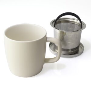 FORLIFE Dew Satin Finish Brew-In-Mug with Basket Infuser & Stainless Lid 11 oz. (Natural Cotton)