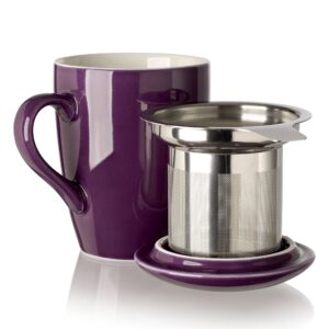 adagio teas porcelain mug with infuser, 12 oz, plum