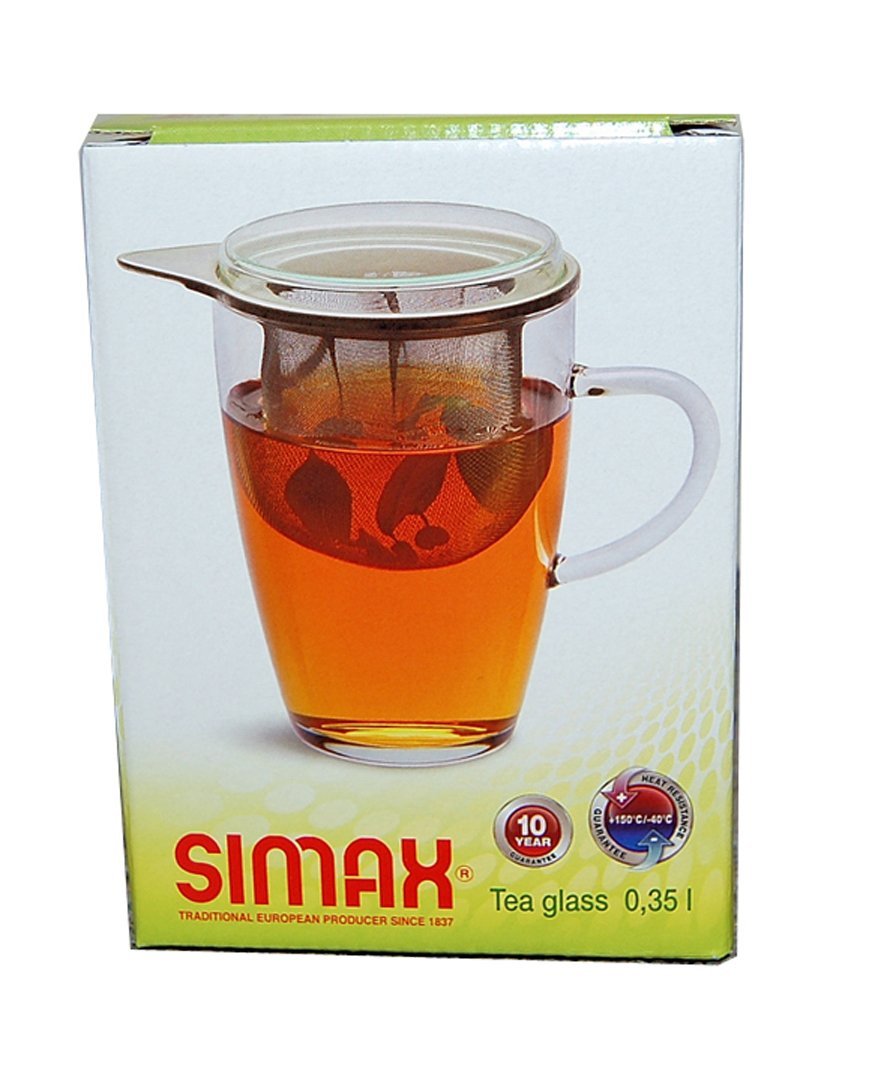 Simax Glassware Lyra Tea Cup/Glass with Strainer, 12-Ounce, 12 Ounce, Clear