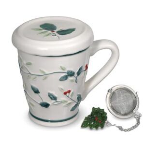 Pfaltzgraff Winterberry 12-Ounce Covered Stoneware Mug with Stainless-Steel Tea Diffuser