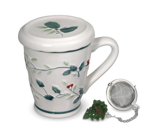 Pfaltzgraff Winterberry 12-Ounce Covered Stoneware Mug with Stainless-Steel Tea Diffuser