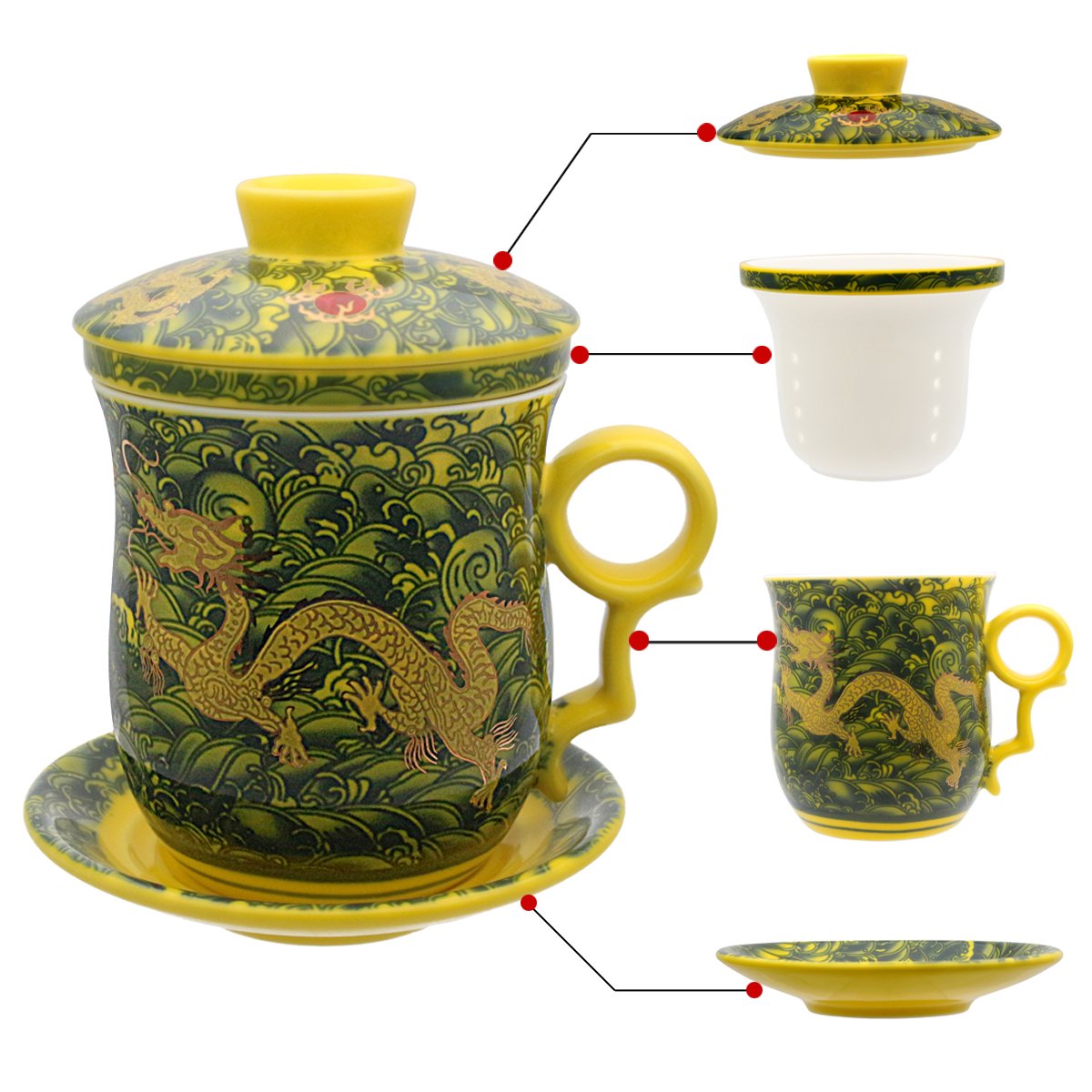 Ameolela Porcelain Tea Cup with Infuser Lid and Saucer Sets - Chinese Jingdezhen Ceramics Coffee Mug Teacup Loose Leaf Tea Brewing System for Home Office