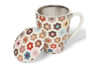 metr metropolitan museum of art, american 'honeycomb quilt' covered porcelain mug with tea infuser in gift box