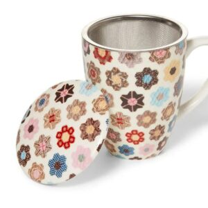 metr Metropolitan Museum of Art, American 'Honeycomb Quilt' Covered Porcelain Mug with Tea Infuser in Gift Box