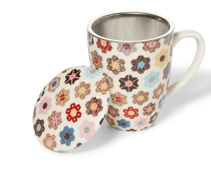 metr Metropolitan Museum of Art, American 'Honeycomb Quilt' Covered Porcelain Mug with Tea Infuser in Gift Box