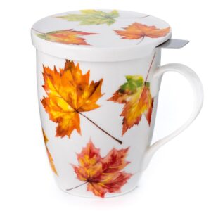 McIntosh Maple Leaf Forever Fine Bone China (15 oz) Tea Mug with Lid and Infuser