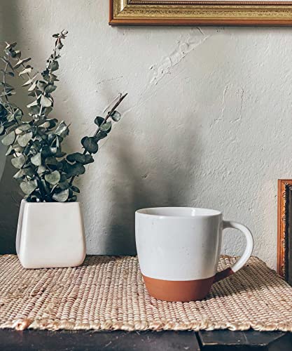 Mora Ceramic Large Latte Mug Set of 4, 16oz - Microwavable, Porcelain Coffee Cups With Big Handle - Modern, Boho, Unique Style For Any Kitchen. Microwave Safe Stoneware - Vanilla White