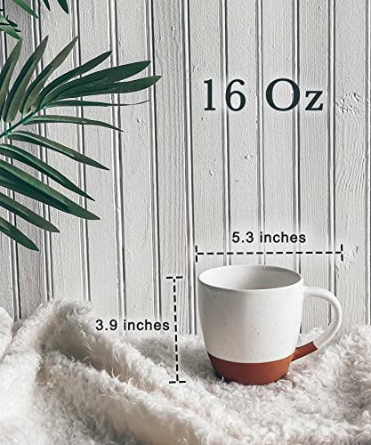 Mora Ceramic Large Latte Mug Set of 4, 16oz - Microwavable, Porcelain Coffee Cups With Big Handle - Modern, Boho, Unique Style For Any Kitchen. Microwave Safe Stoneware - Vanilla White