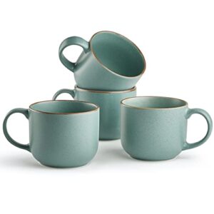 maison neuve riverside collection 4-piece mug set - hand crafted ceramic stoneware mug set, modern dining mugs, large & multipurpose shape mugs, microwave & dishwasher safe - california teal, 16 oz