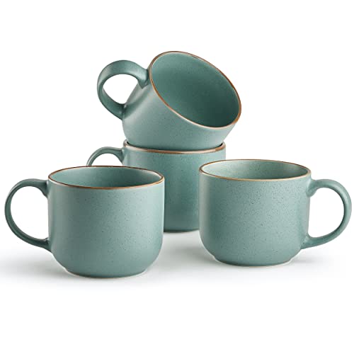 Maison Neuve Riverside Collection 4-Piece Mug Set - Hand Crafted Ceramic Stoneware Mug Set, Modern Dining Mugs, Large & Multipurpose Shape Mugs, Microwave & Dishwasher Safe - California Teal, 16 Oz