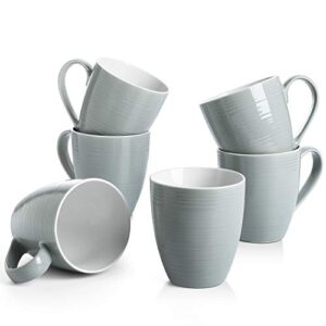 dowan coffee mugs, coffee mugs set of 6, 17 oz ceramic coffee cups with handle, hot cocoa mugs, mug sets, large coffee mug for coffee tea, party, gray