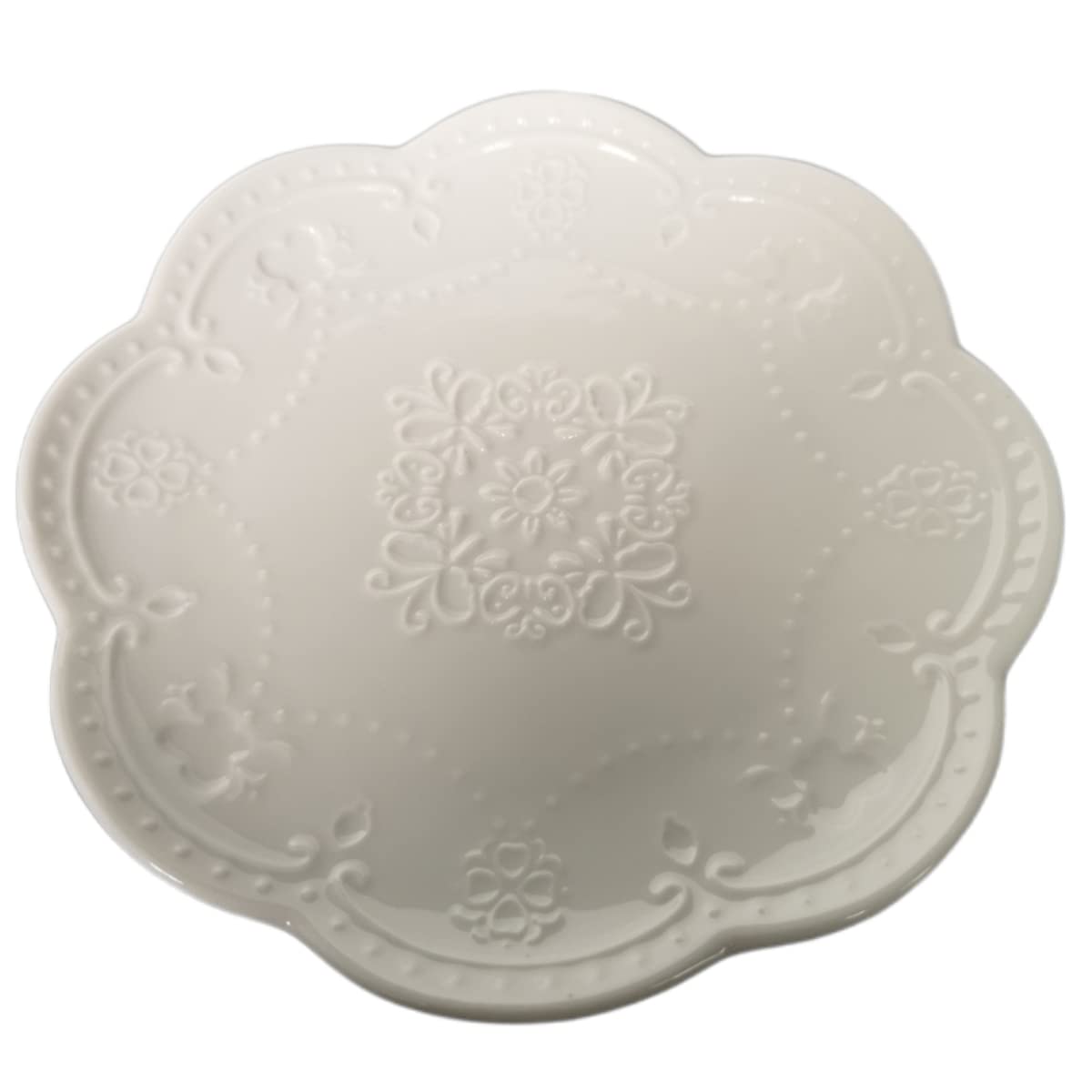 White Embossed Porcelain Round Dessert Plate Tea Saucer 6 inch with Butterfy and Heart Design - in Love Tree Gift Box