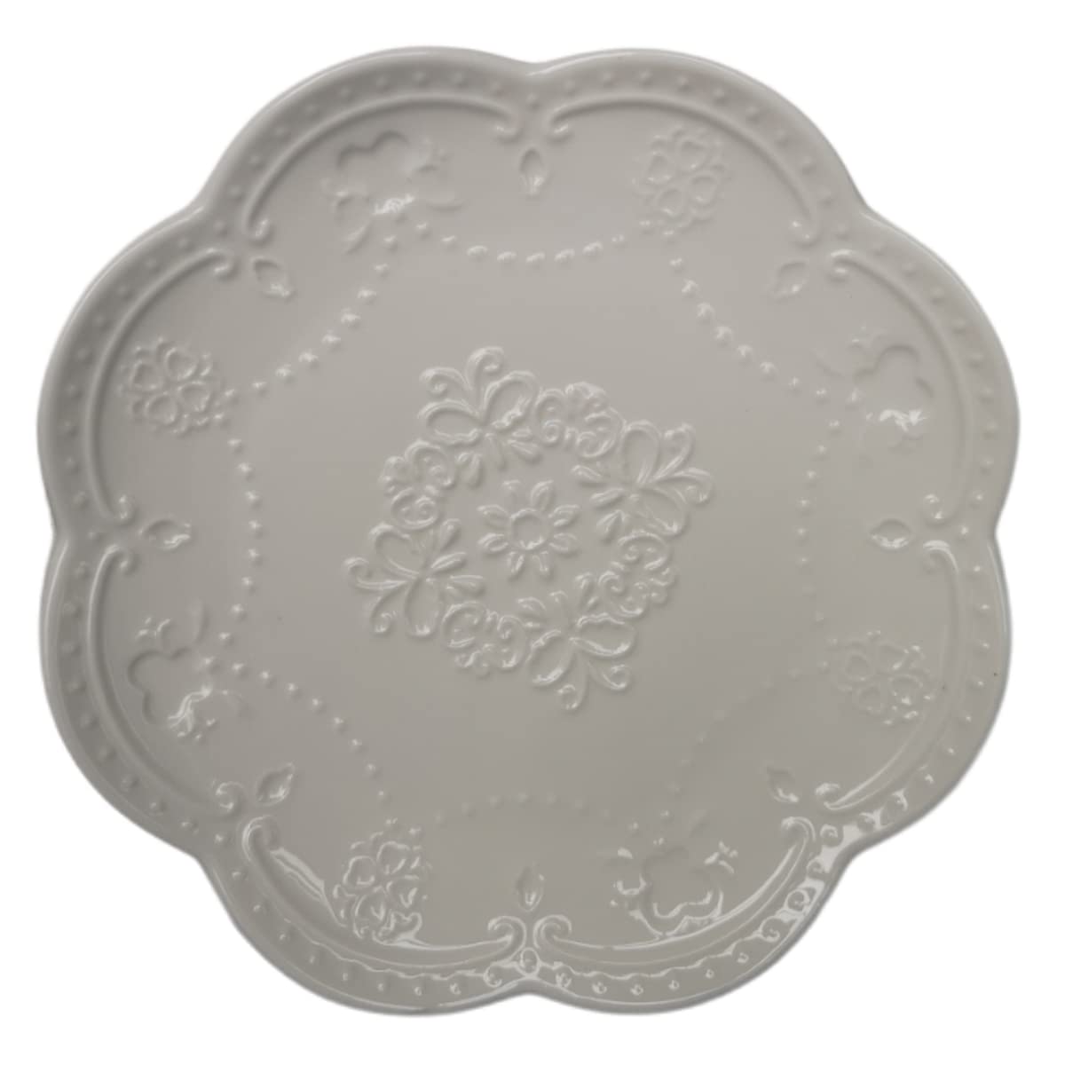 White Embossed Porcelain Round Dessert Plate Tea Saucer 6 inch with Butterfy and Heart Design - in Love Tree Gift Box