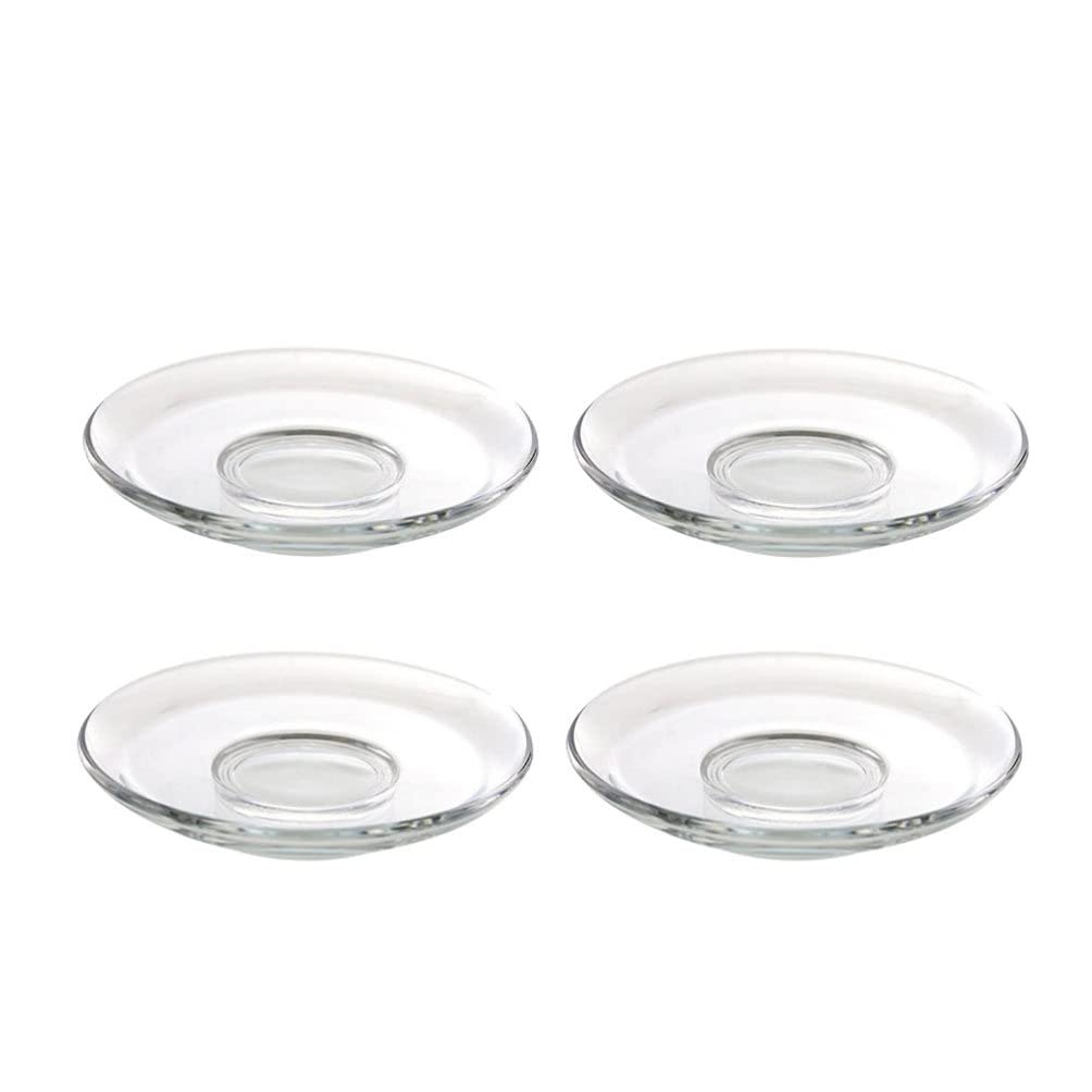 Clear Glass Plates Small Glass Plates Snack Dishes Dessert Plate 4Pcs Transparent Glass Saucers Round Tea Saucers Decorative Snack Dishes Tea Plates Glass Dinner Plate Saucer Glass Plates