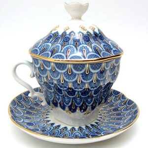 Lomonosov Porcelain Tea Maker Forget-me-not Tea Cup with Lid and Saucer