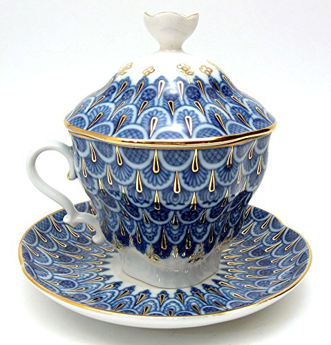 Lomonosov Porcelain Tea Maker Forget-me-not Tea Cup with Lid and Saucer