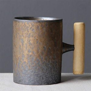 rewhey japanese-style vintage ceramic coffee mug tumbler rust glaze tea milk beer mug with wood handle water cup home office drinkware (style-3 b)