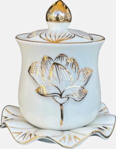 houlu 1pc ceramic altar cup, holy water offering cup, tibetan buddhist worship cup - white