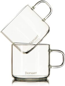 dorsaer glass cups -6oz small crystal clear glass coffee cups for latte,cappuccino,hot chocolate,tea and juice (set of 2)