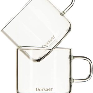 Dorsaer Glass Cups -6oz Small Crystal Clear Glass Coffee Cups for Latte,Cappuccino,Hot Chocolate,Tea and Juice (Set of 2)