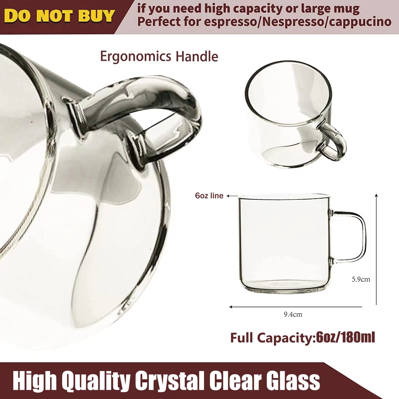 Dorsaer Glass Cups -6oz Small Crystal Clear Glass Coffee Cups for Latte,Cappuccino,Hot Chocolate,Tea and Juice (Set of 2)