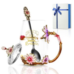 Vos Risus Daisy Flower Glass Coffee Mug Tea Cup with Spoon Set, Sometimes You Forget That You are Awesome Enamel Cup, Birthday, Mothers Day, Christmas, Gifts for Her, Friend, Mom, Grandma, Coworker