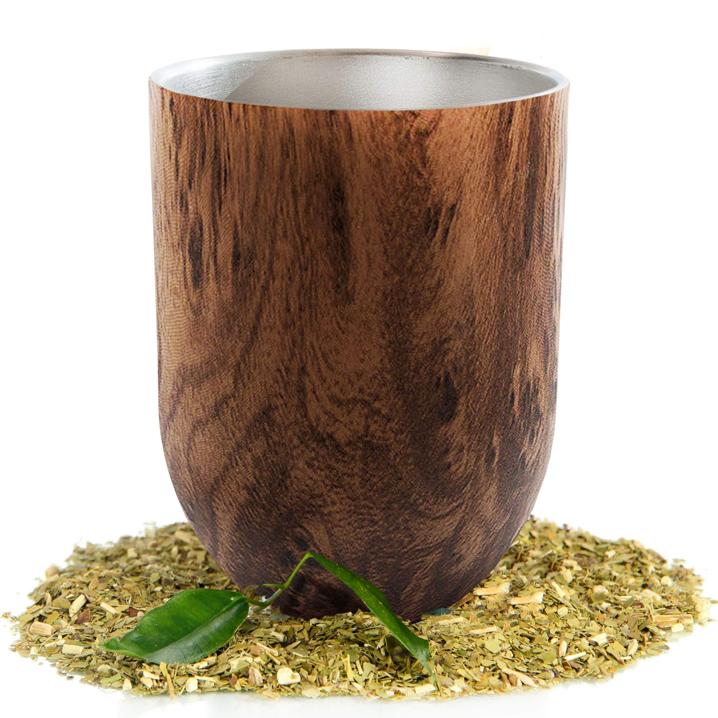 Norte Yerba Mate Cup Set Natural Brown (Mate Gourd - 12 Ounces), Includes Bombilla (Yerba Mate Straw), Lid & Cleaning Brush, 18/8 Stainless Steel Double-Walled Tea Cup, Easy to Clean