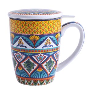 bico havana 12oz porcelain tea mug with infuser and lid, microwave & dishwasher safe