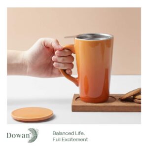 DOWAN Tea Cups with Infuser and Lid, 17 Ounces Large Tea infuser Mug, Tea Strainer Cup with Tea Bag Holder for Loose Tea, Ceramic Tea Steeping Mug, Orange Color Changing