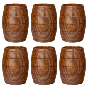 motzu 6 pieces wooden barrel shaped beer mug, classical natural solid wood drinking cup, handmade tea cups, for coffee, hot drinks, milk, wine, 210ml