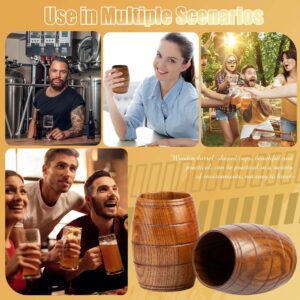 MOTZU 6 Pieces Wooden Barrel Shaped Beer Mug, Classical Natural Solid Wood Drinking Cup, Handmade Tea Cups, For Coffee, Hot Drinks, Milk, Wine, 210ml