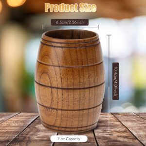 MOTZU 6 Pieces Wooden Barrel Shaped Beer Mug, Classical Natural Solid Wood Drinking Cup, Handmade Tea Cups, For Coffee, Hot Drinks, Milk, Wine, 210ml