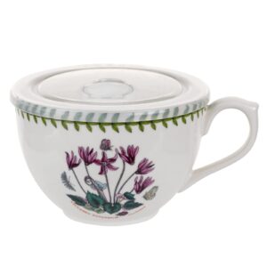 portmeirion botanic garden jumbo cup with lid | 20 oz large cup with cyclamen motif | ideal for soup, coffee, or tea | made from porcelain | dishwasher safe
