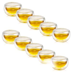zhmtang double-walled borosilicate glass tiny teacups each holds 2 oz／60ml (10 pcs)
