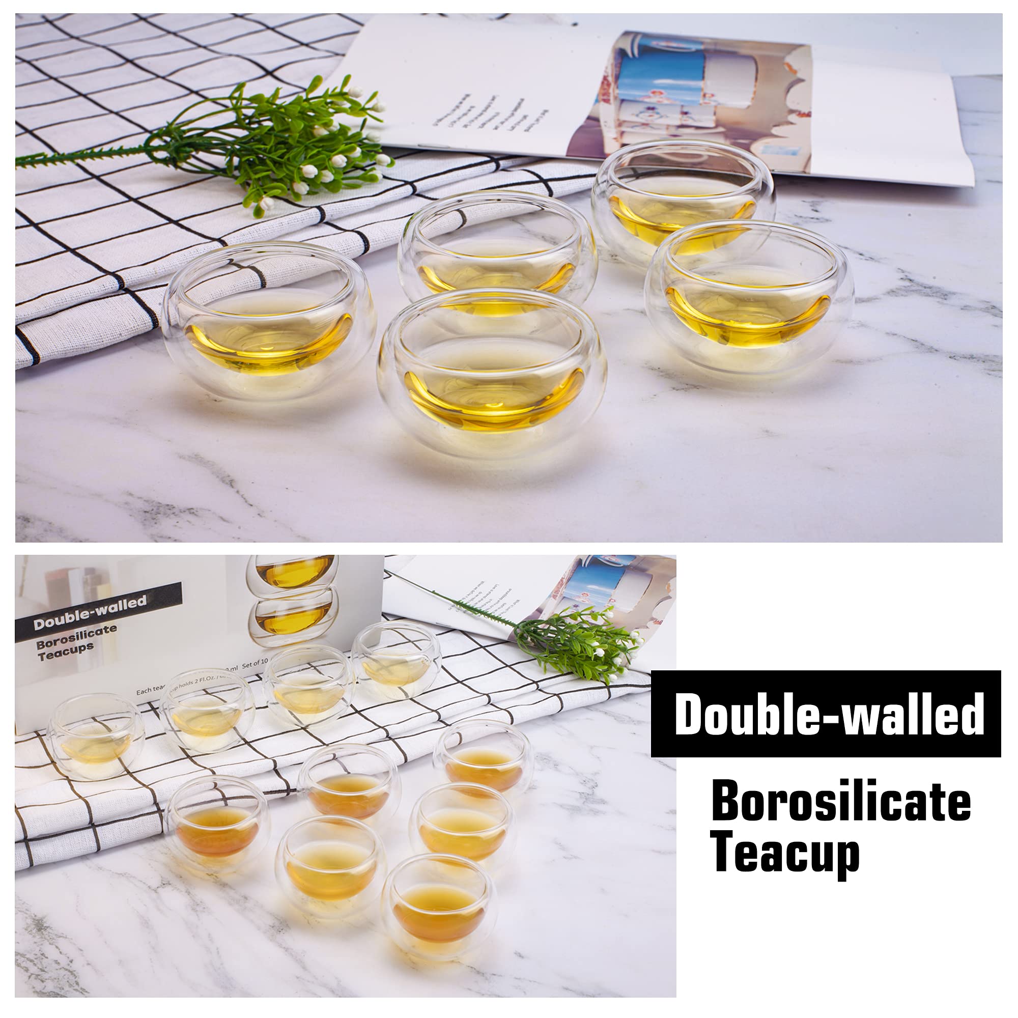 ZHMTang Double-walled Borosilicate Glass Tiny Teacups Each Holds 2 Oz／60ml (10 PCS)