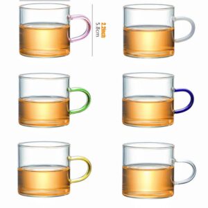 XIYUAN Clear Glass Coffee Mugs Set of 6，Small glass mugs with handles, Borosilicate Glass Coffee Cups Drinking GlassesPremium Glass Tea Cup set，for Latte, Mocha, Cappuccino, Tea and Juice