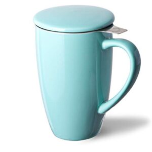 sweejar porcelain tea mug with infuser and lid,teaware with filter, loose leaf tea cup steeper maker, 16 fl oz for tea/coffee/milk/women/office/home/gift (turquoise)