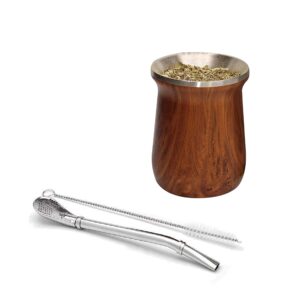 LA FEE Yerba Mate Natural Gourd/Egg Cup Set Brown (Original Traditional Mate Cup - 12 Ounces), Includes Yerba Mate Straw & Cleaning Brush, Stainless Steel | Double-Walled | Easy to Clean