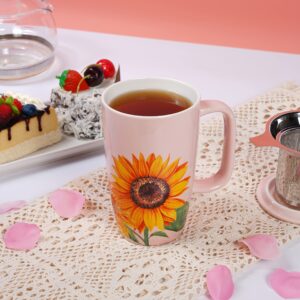 Sunddo Ceramic Tea Cup with Infuser and Lid Sunflower Coffee Mug Gifts for Women Mom Teacher Wife Friends Valentines Day Christmas Mothers Day