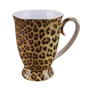 ybk tech novelty porcelain tea cup, 9oz coffee cup for home kitchen office (leopard print)