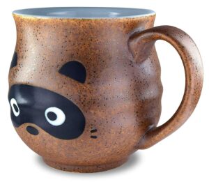 japanese 3.5"h ceramic sushi tea cup mug brown tanuki raccoon, made in japan