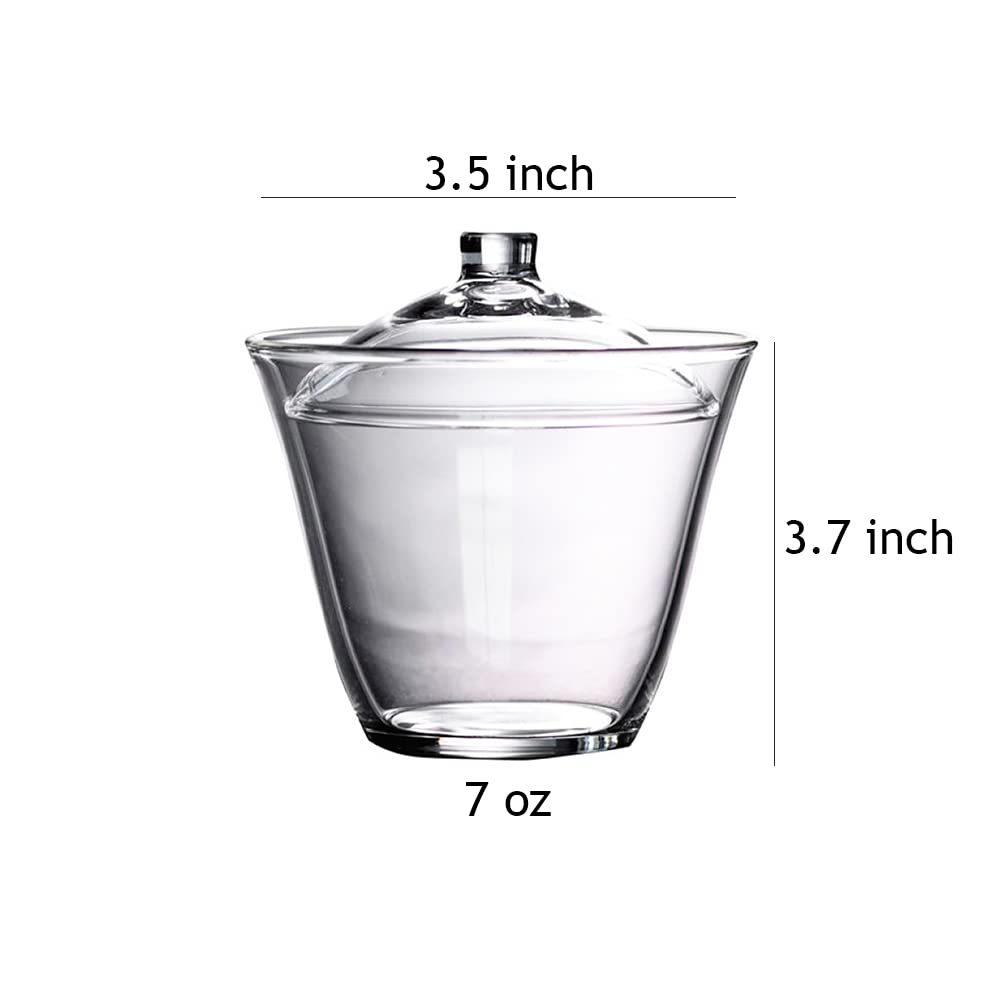 Sizikato Clear Borosilicate Glass Gaiwan Teacup, Kung Fu Tea Cup with Lid. 7 Oz