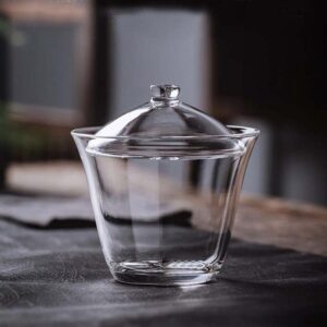 Sizikato Clear Borosilicate Glass Gaiwan Teacup, Kung Fu Tea Cup with Lid. 7 Oz